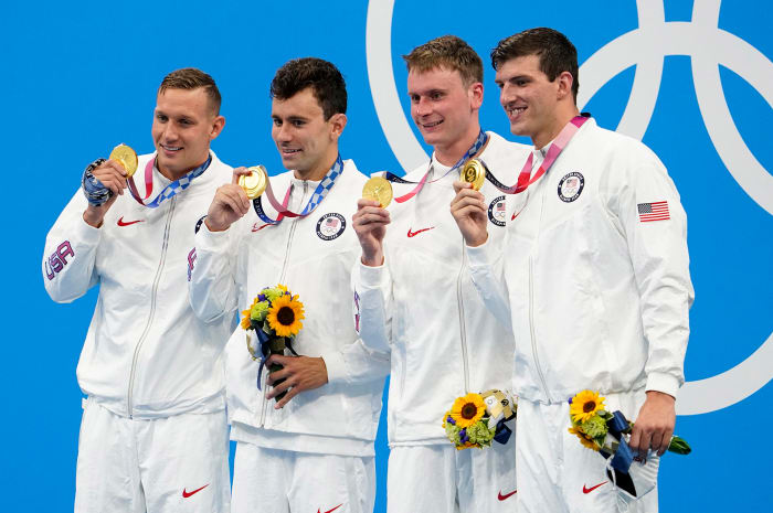 U.S. men win gold in 4X100-meter freestyle relay in Tokyo Olympics